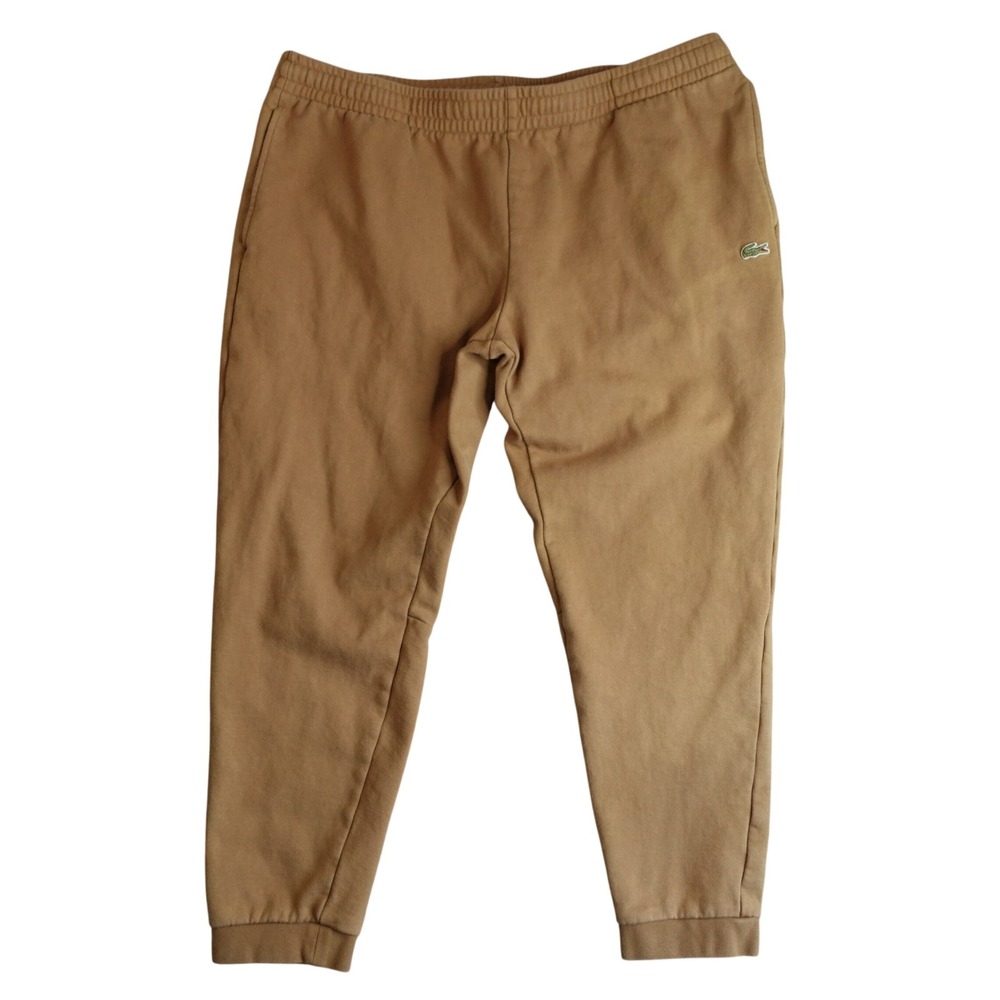Lacoste Sweatpants Mens 3XL Brown Tan Tapered Fit Fleece Jogger Pants Drawstring